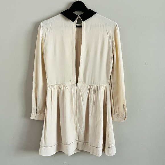 Aritzia Sunday Best Cream Color Shirt Dress with Black Collar and Open Back - Picture 2 of 9